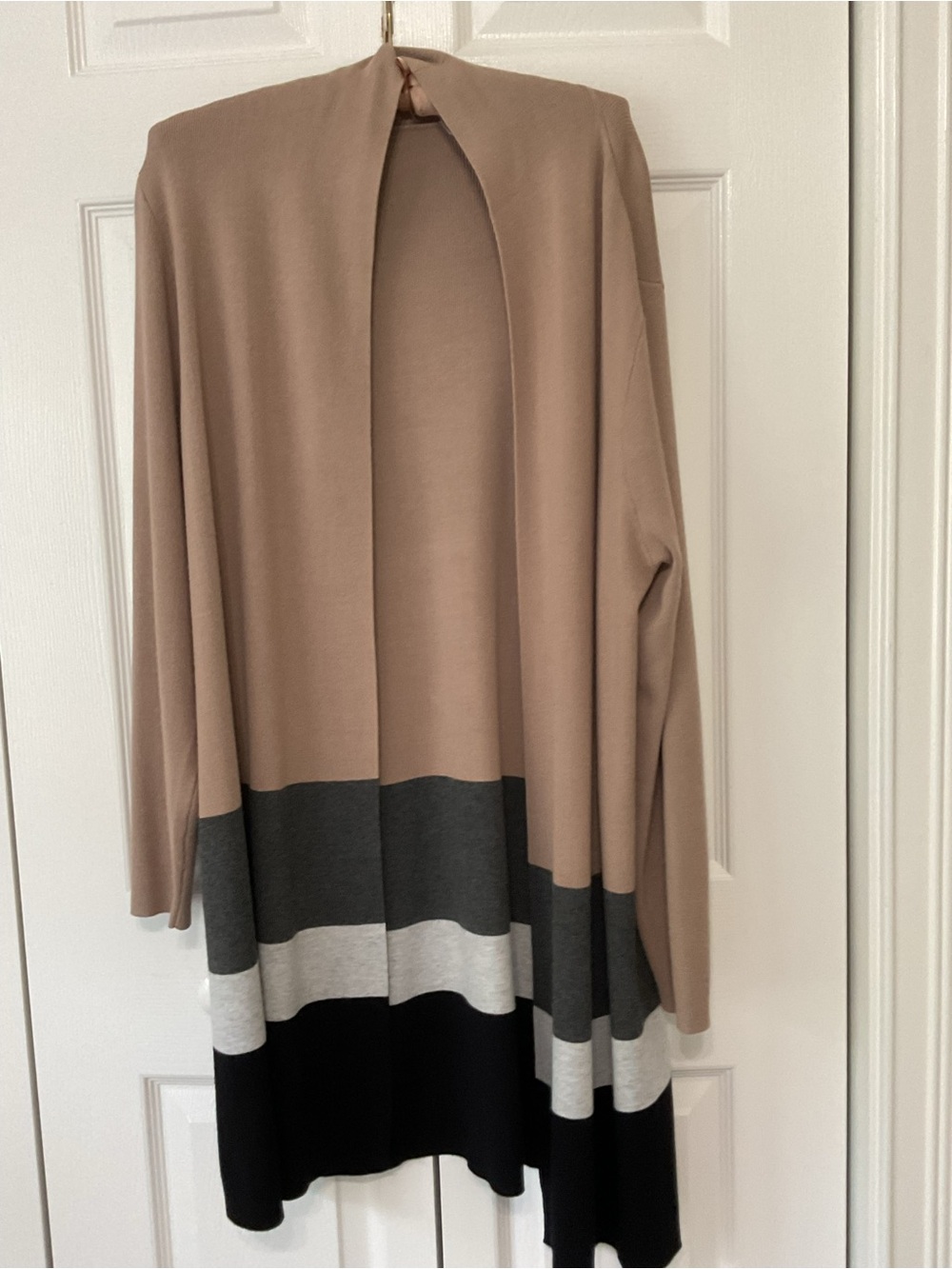 Kim Gravel Beige Colorblock Open Cardigan Sweater